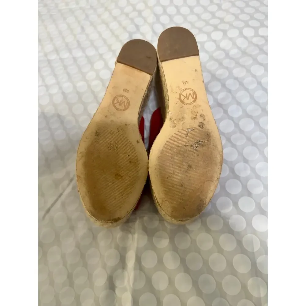 Michael Kors Red Leather Wedge Mule Sandals Espadrille Platform Women’s 8M